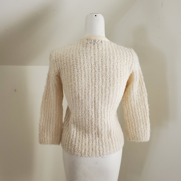 50s 60s Vintage Cream White Knit Cardigan Sweater - Picture 6 of 7